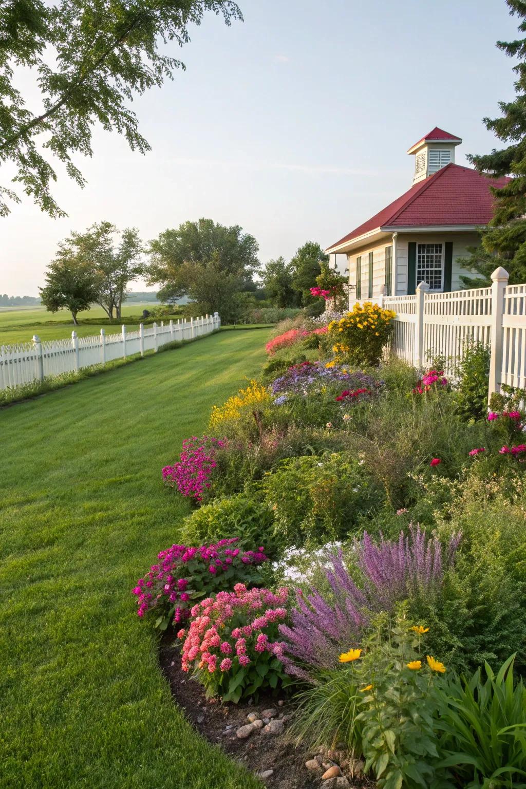 A lush green lawn serving as the perfect garden centerpiece.