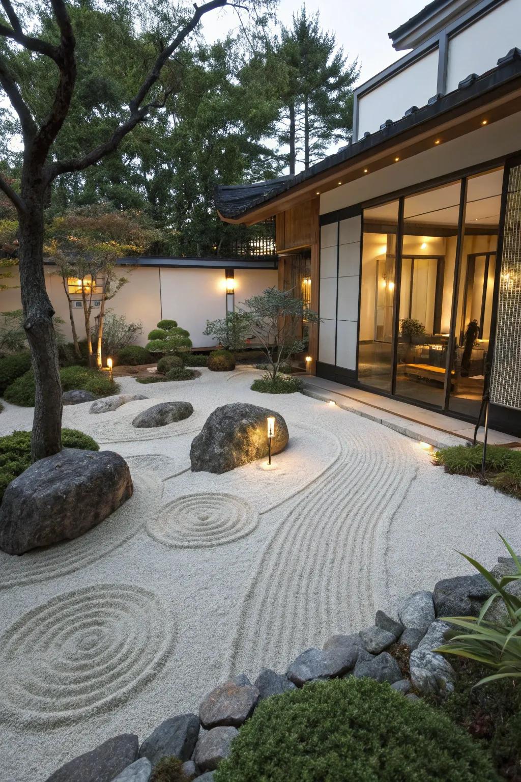 A Zen garden offering a serene and calming garden retreat.