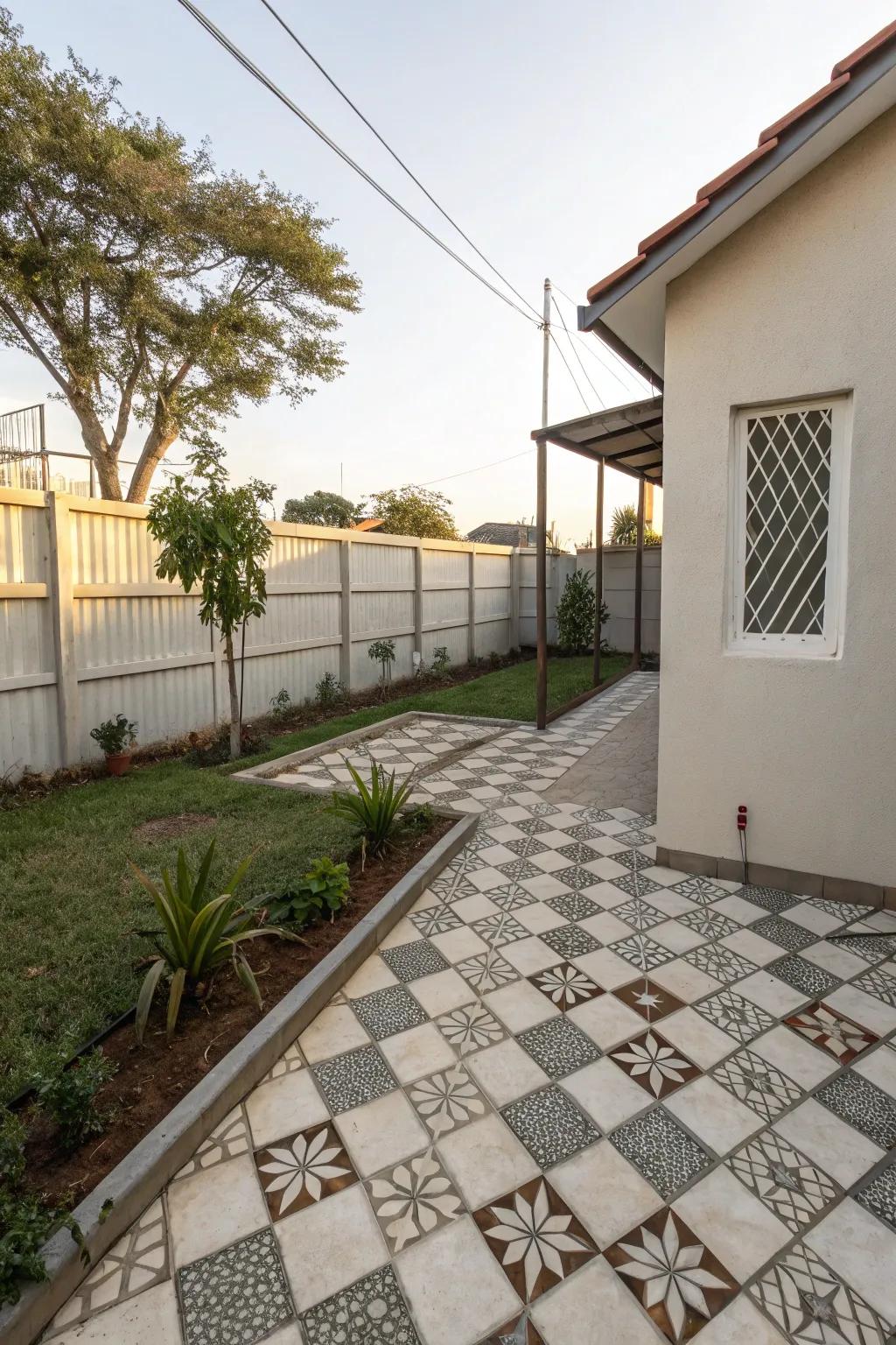 Geometric patterns add a stylish and personalized touch to patios.