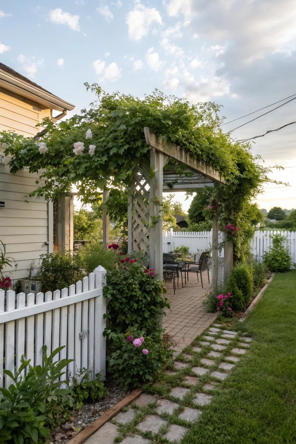 A pergola creates a shaded retreat with a touch of elegance.