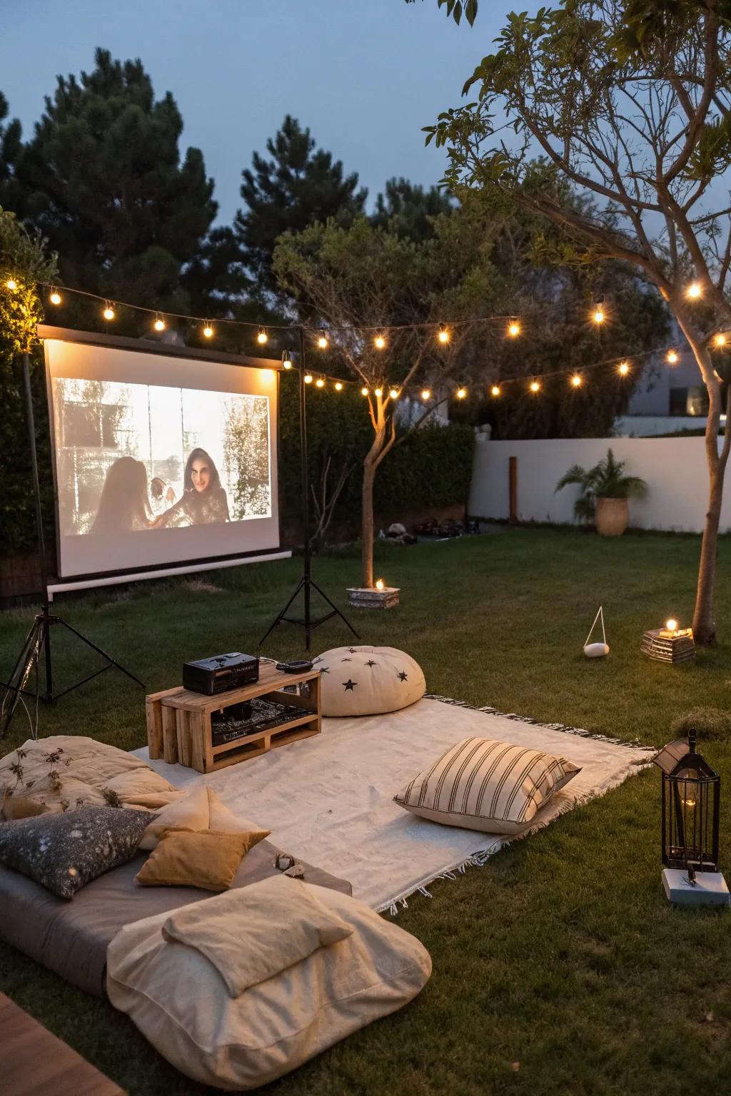 An outdoor cinema provides unique entertainment under the stars.
