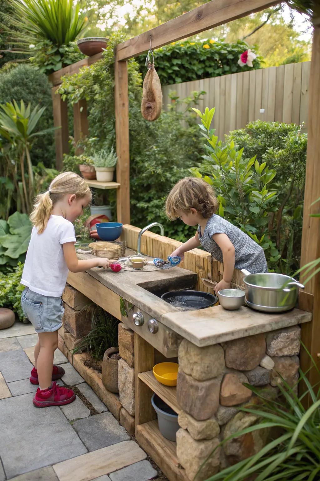 Encourage imaginative play with a charming mud kitchen.
