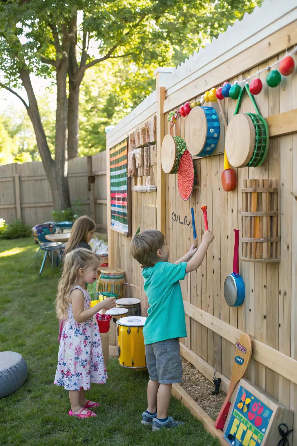 Make music with an interactive backyard music wall.