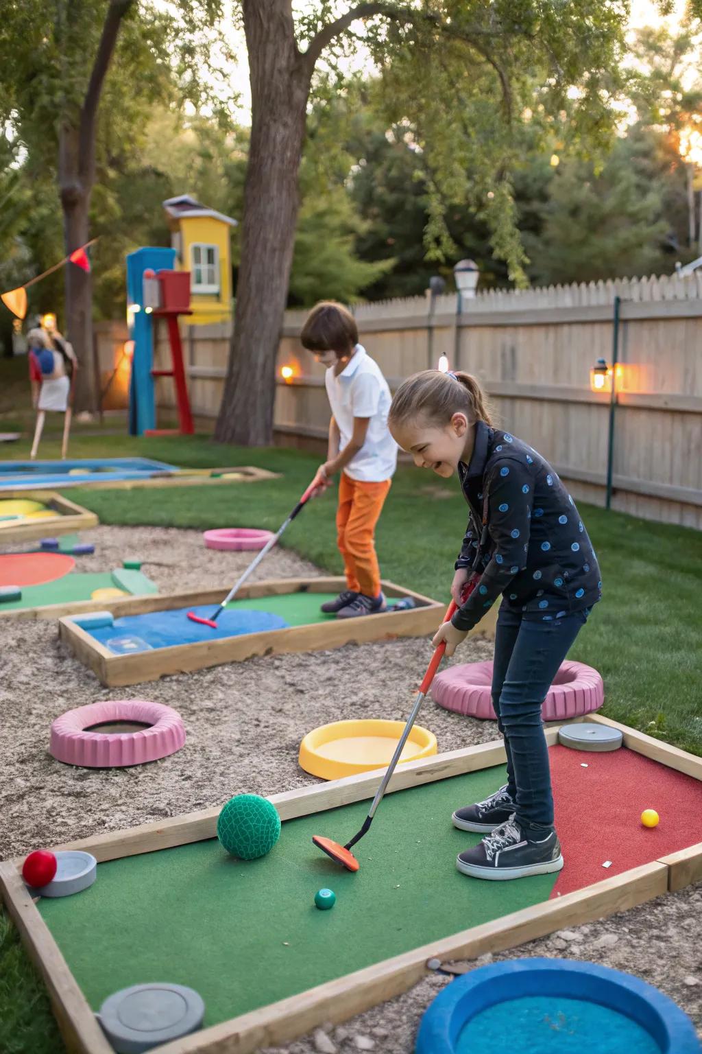 Bring fun to your yard with a backyard mini golf course.