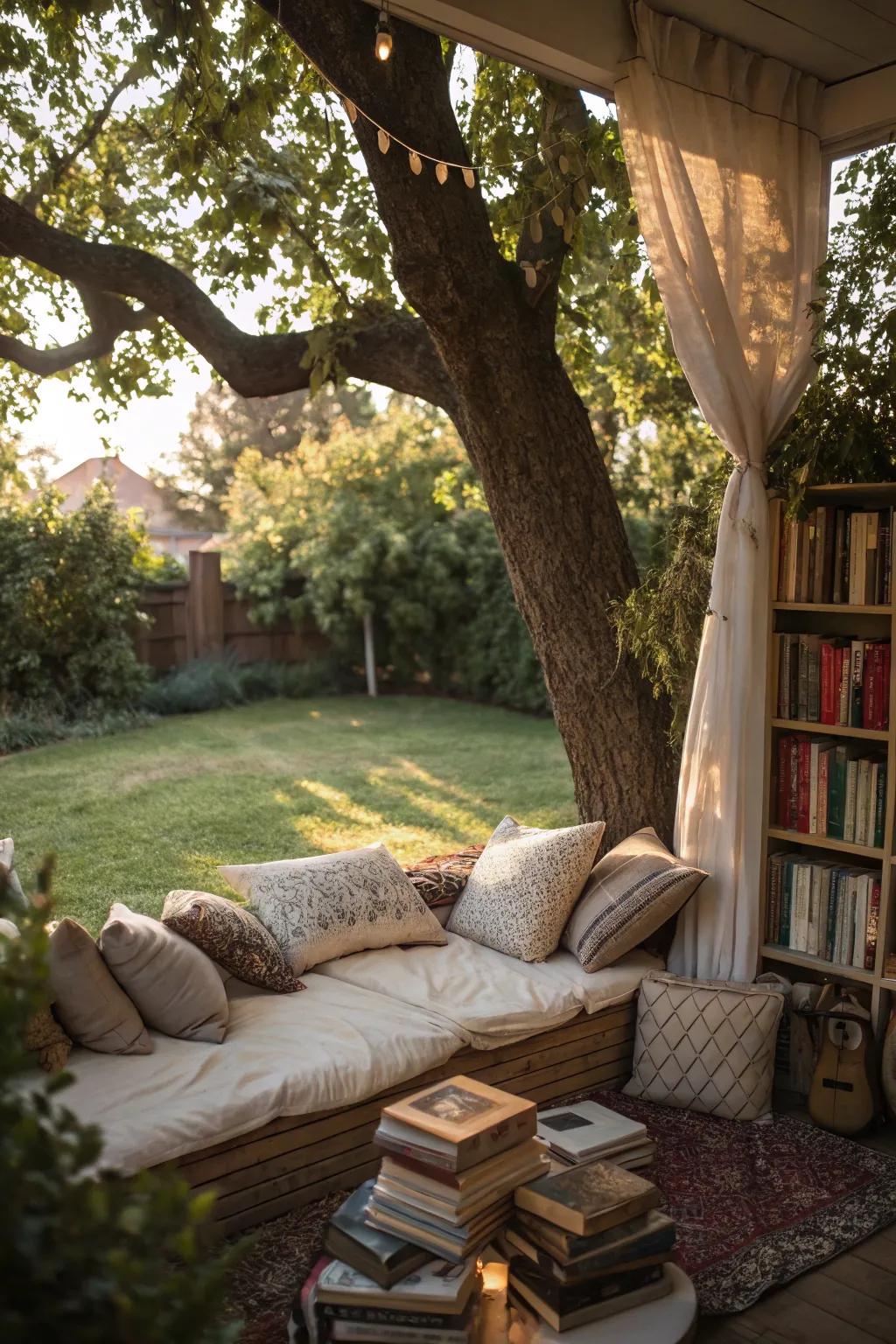 Encourage relaxation with a quiet backyard reading nook.