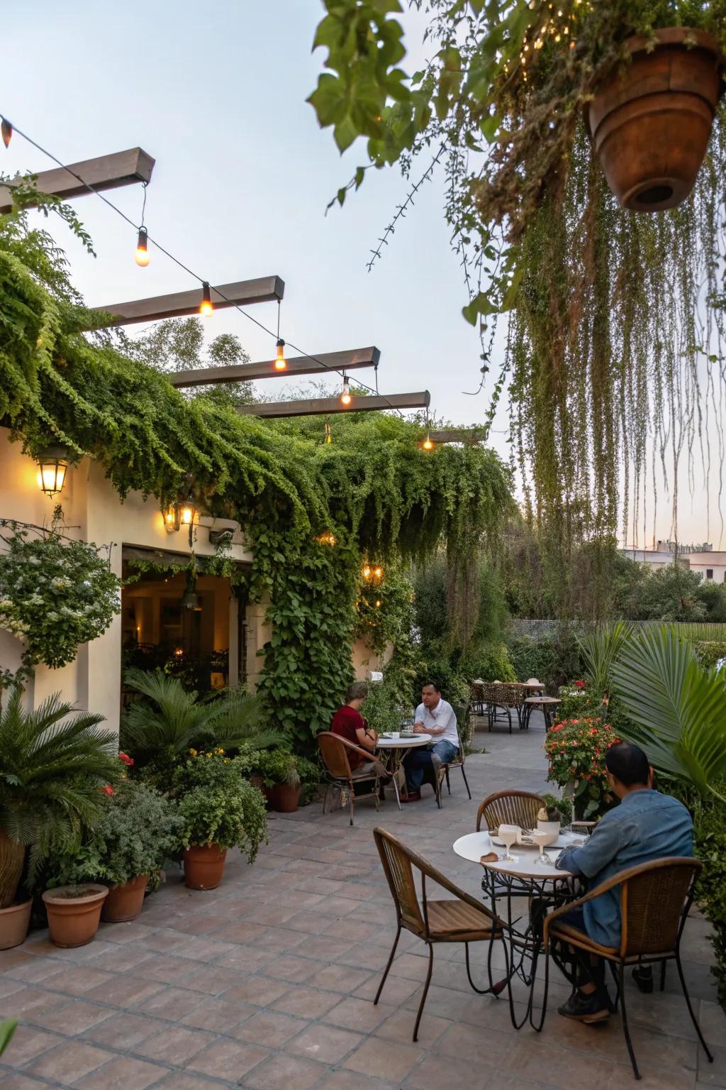 Transform your cafe with a lush greenery haven.