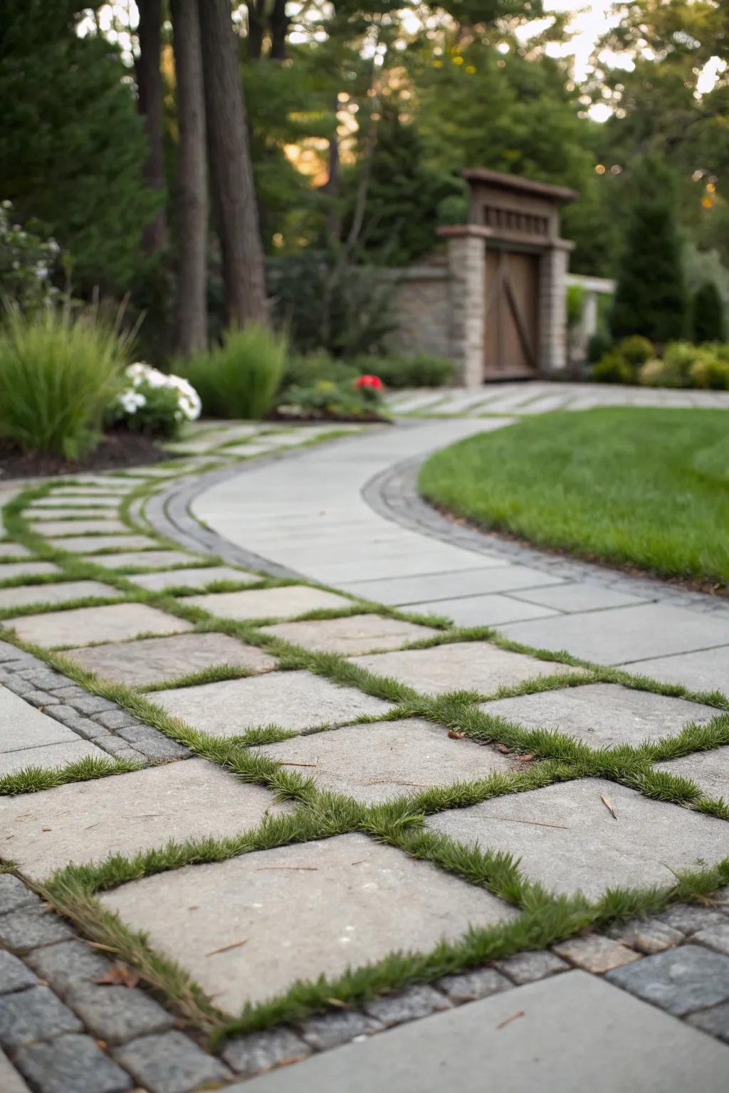 Mixed materials add depth and character to driveways.
