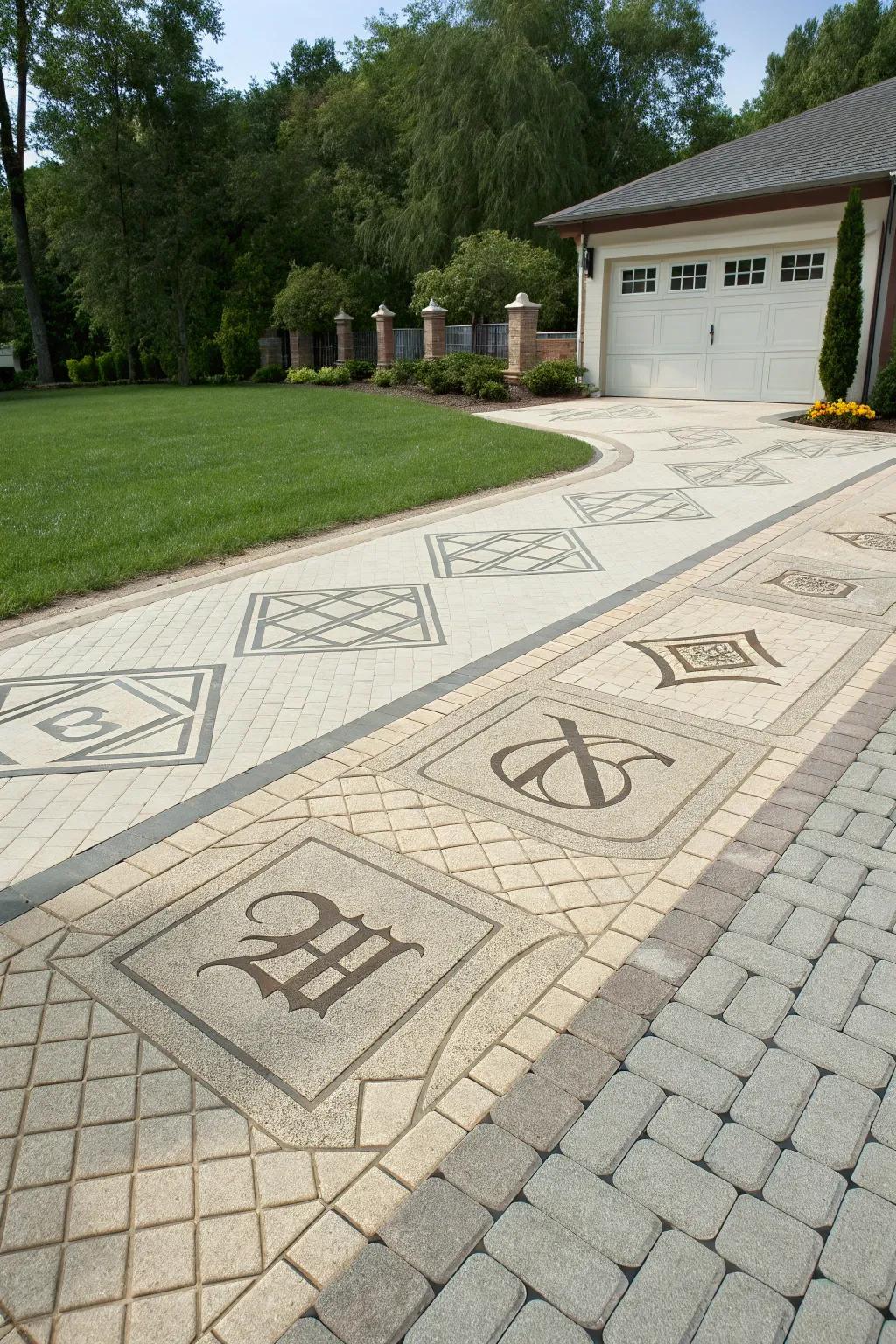 Personalized paver art adds a unique touch to driveways.