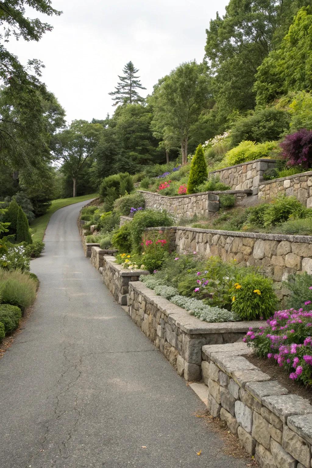 Retaining walls add structure and beauty.