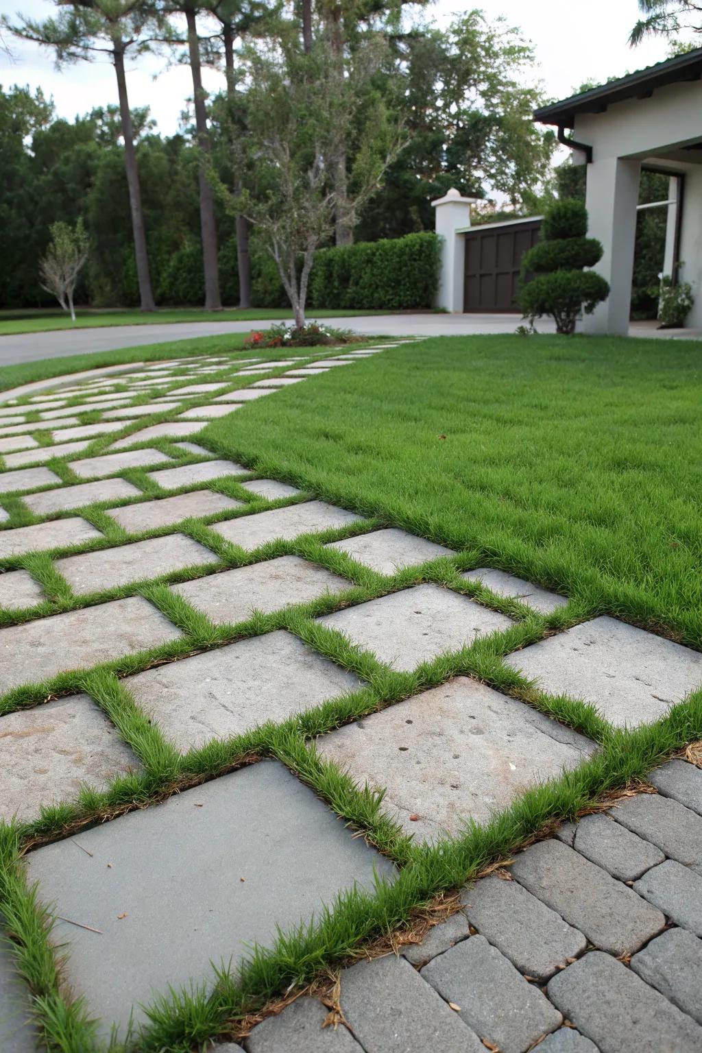 Grass strips bring a fresh, eco-friendly touch.