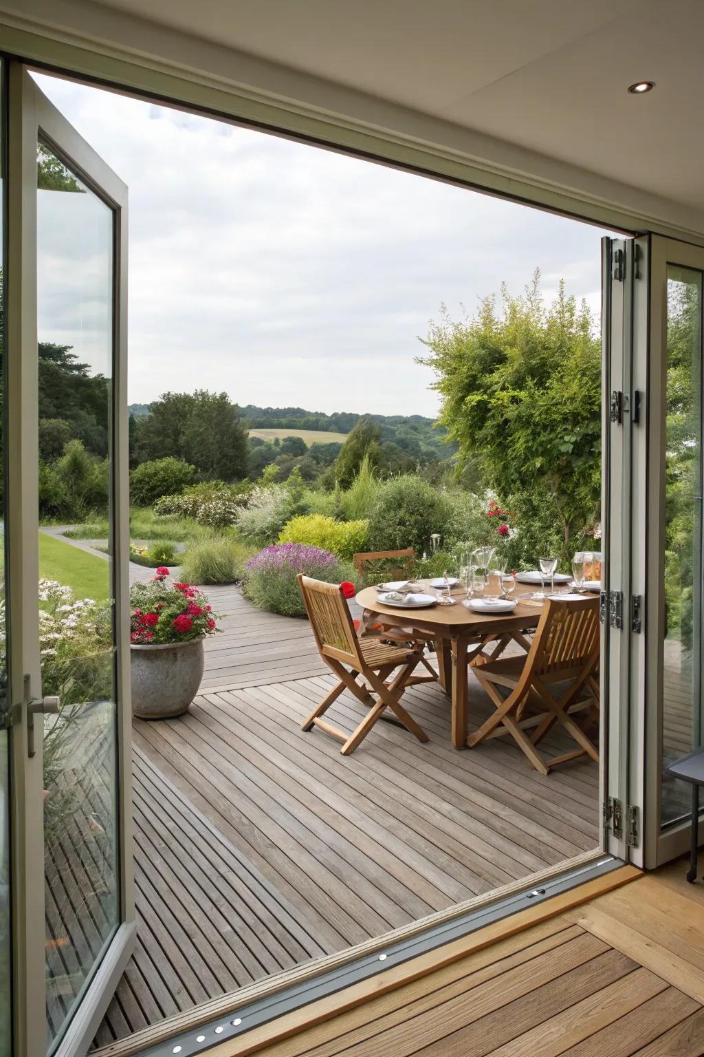 Bi-fold doors that transform spaces by blending indoors and outdoors.