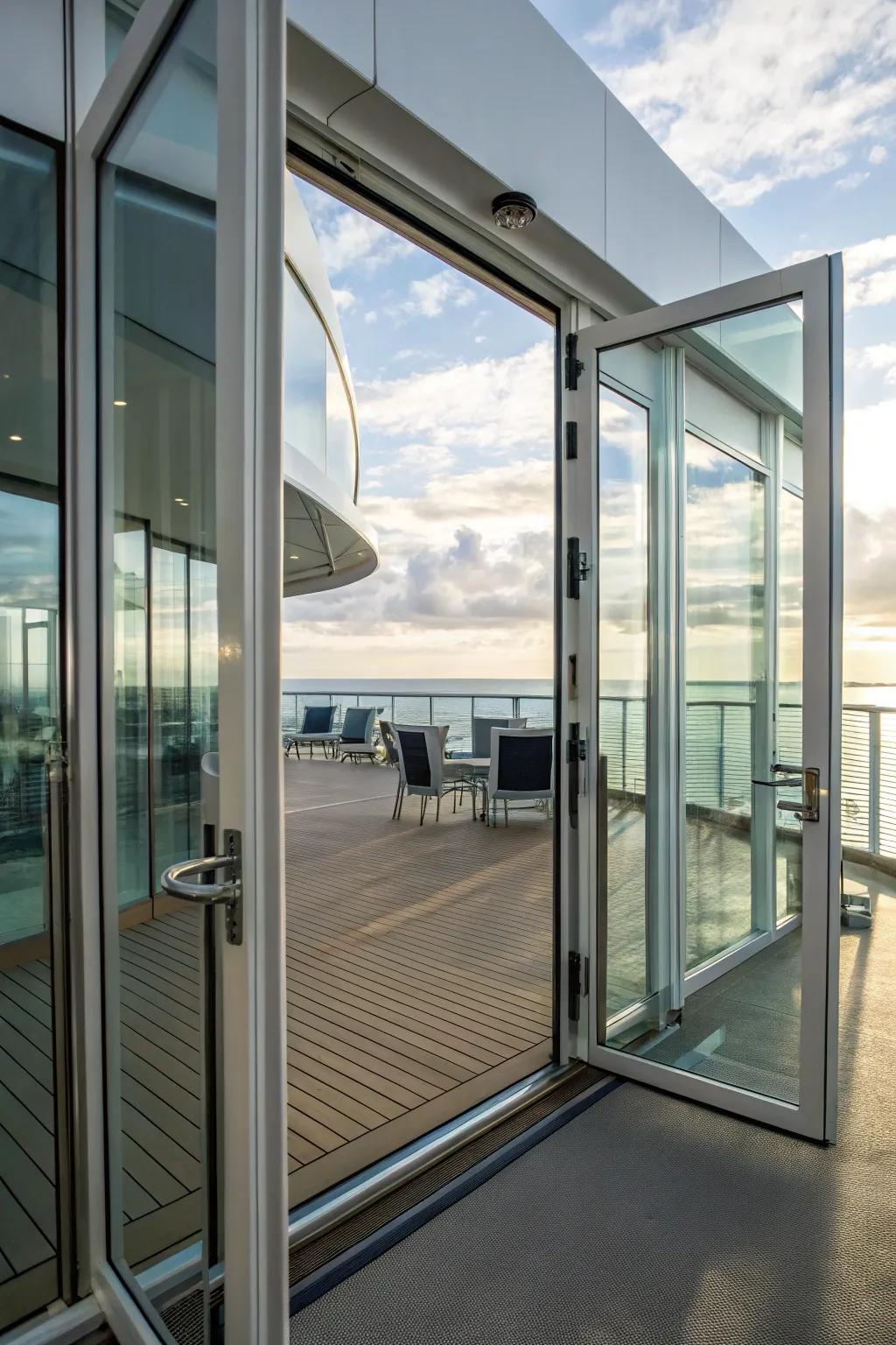 Smart glass doors offer futuristic style and functionality.