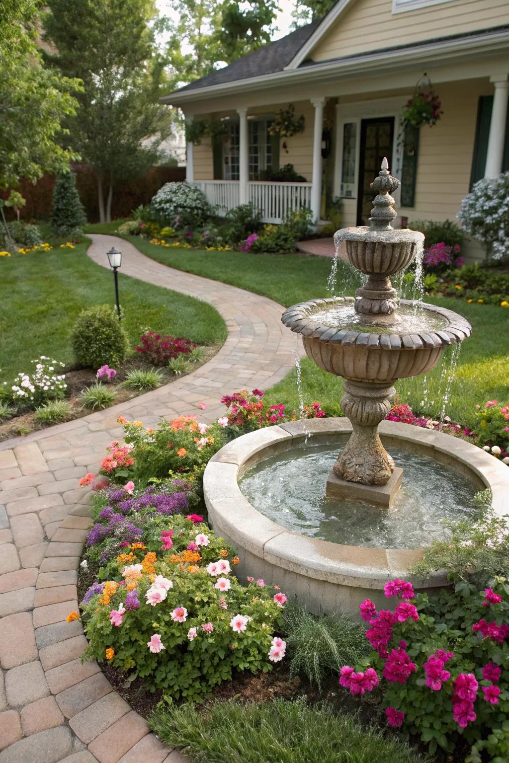 Water features add a soothing focal point.