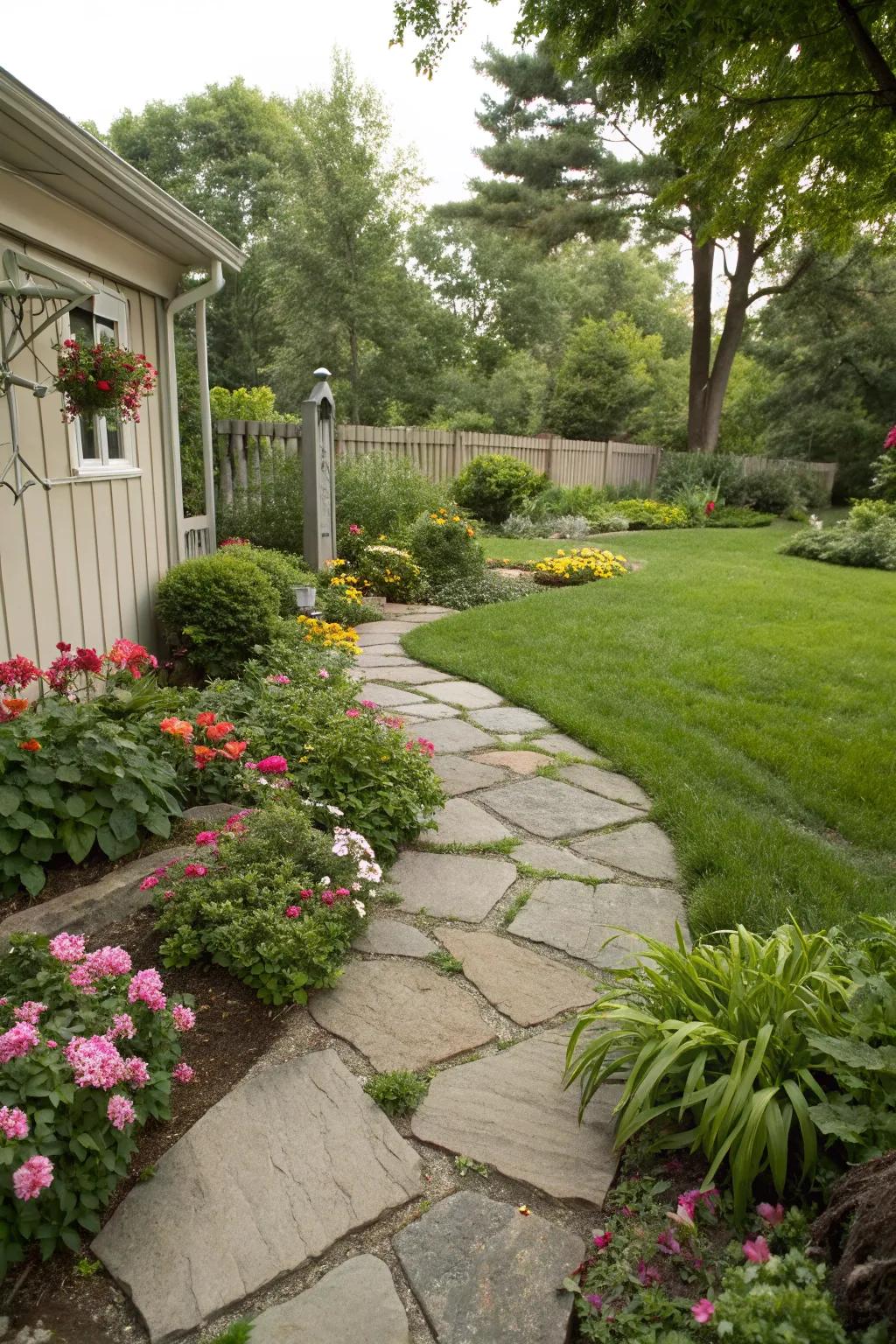 Blend hardscapes with greenery for natural beauty.