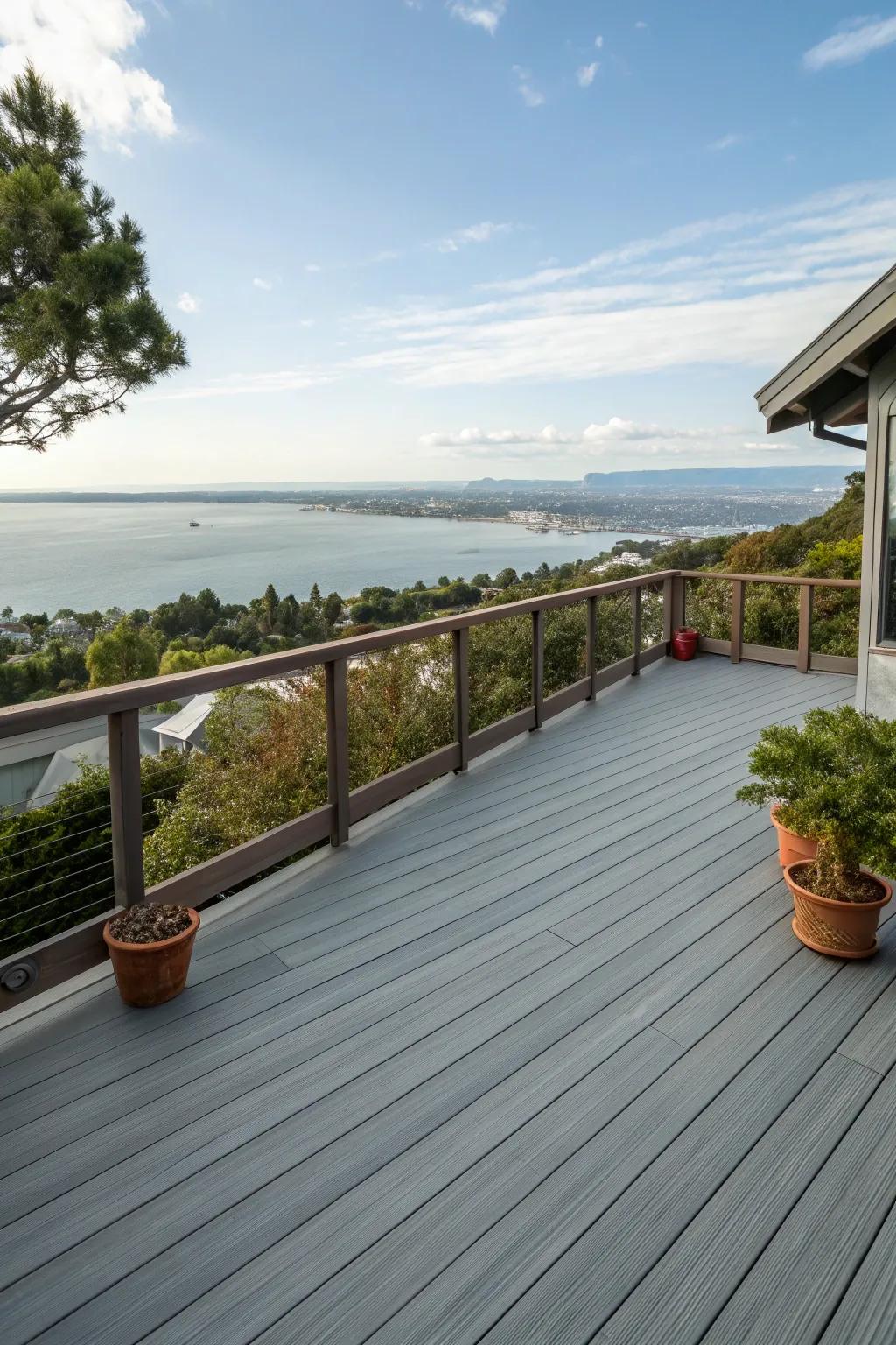 Slate gray stain offers a sleek and modern aesthetic.