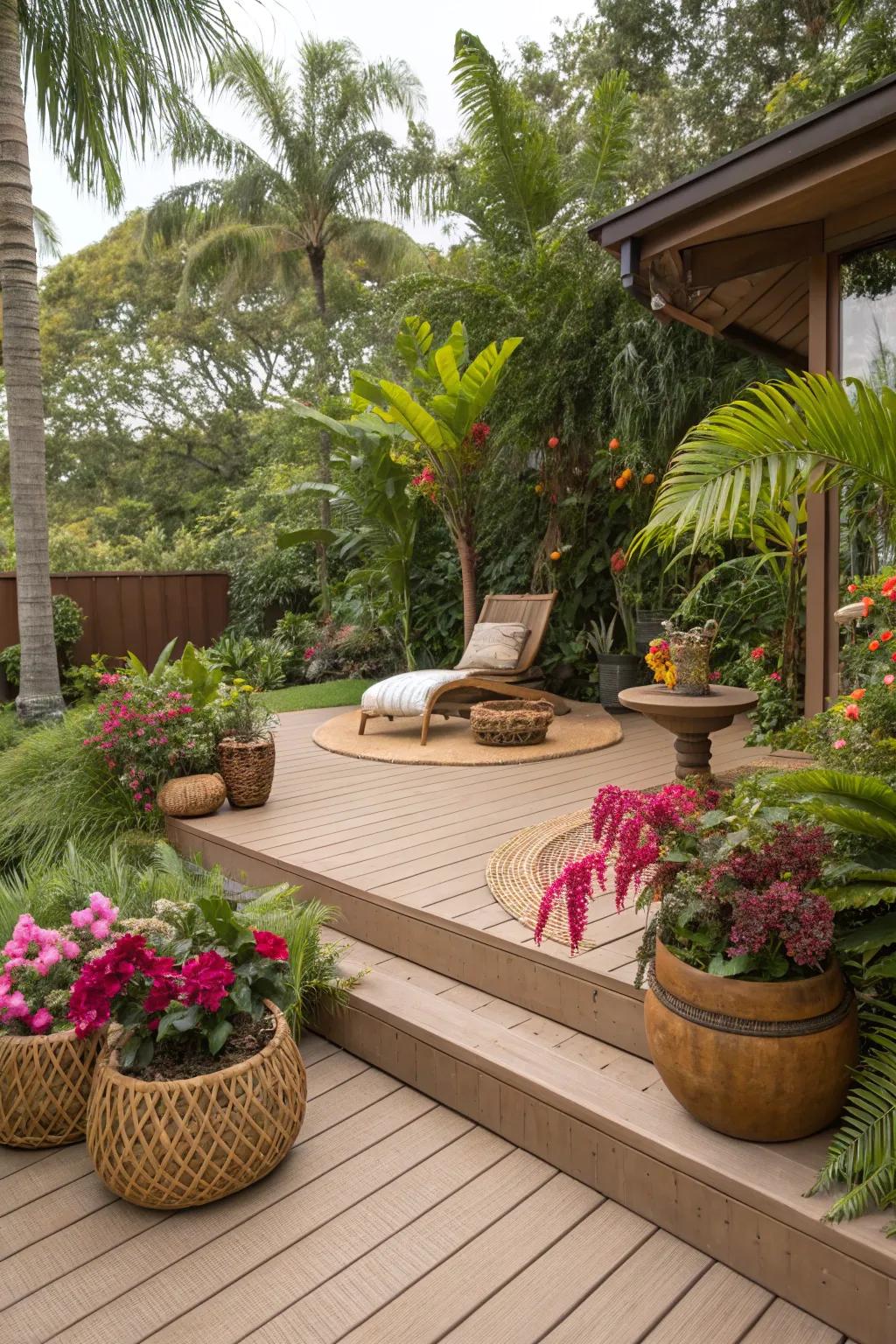 Sand stain provides a warm, beach-inspired ambiance.