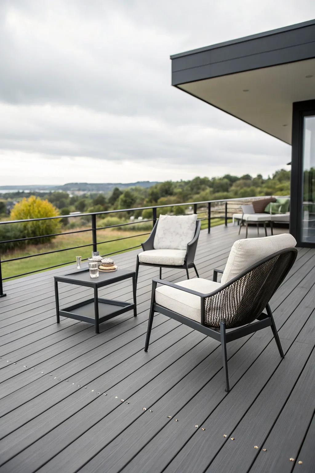 Charcoal stain delivers a sleek, modern edge.