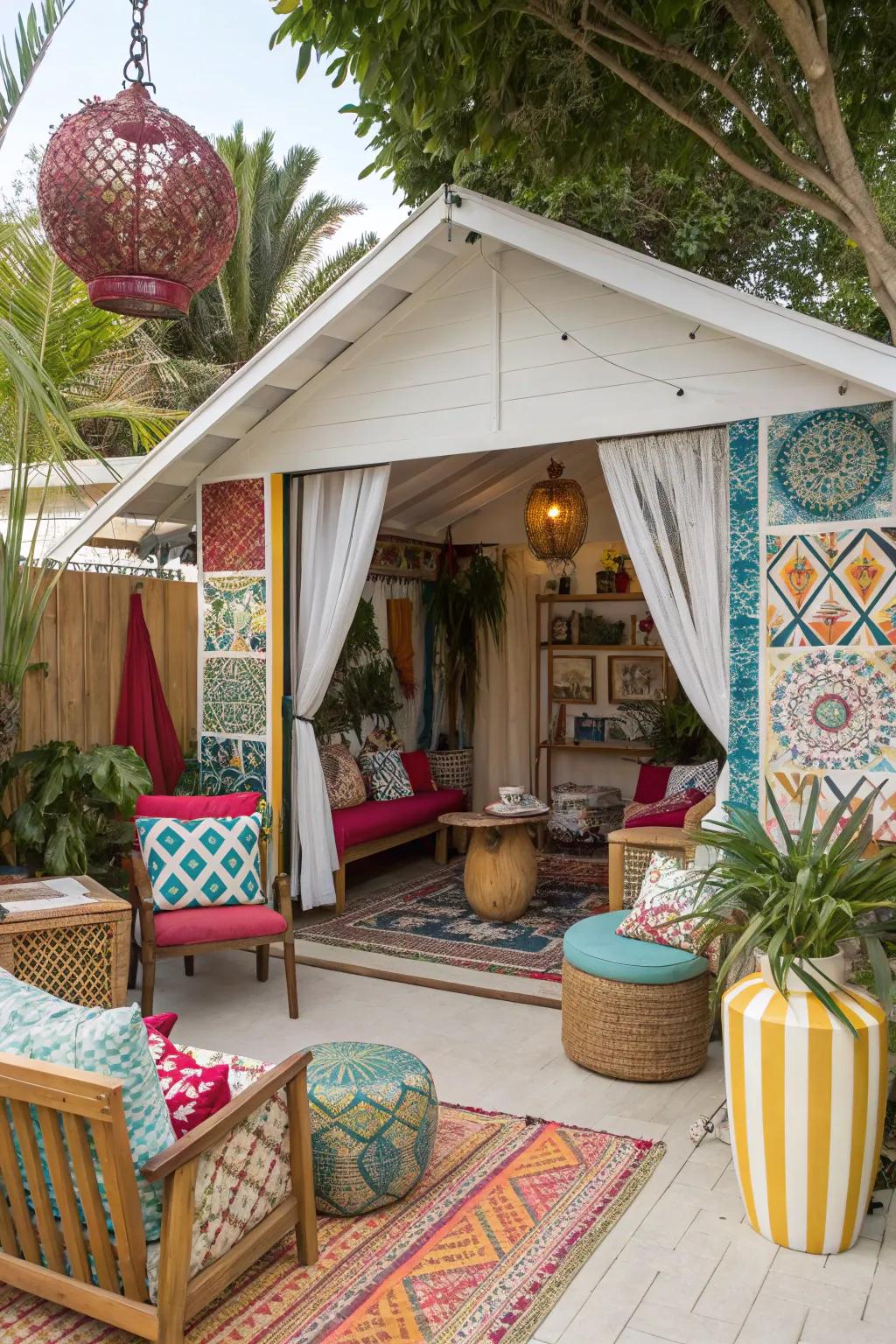A mix-and-match cabana that’s a tapestry of styles and colors.