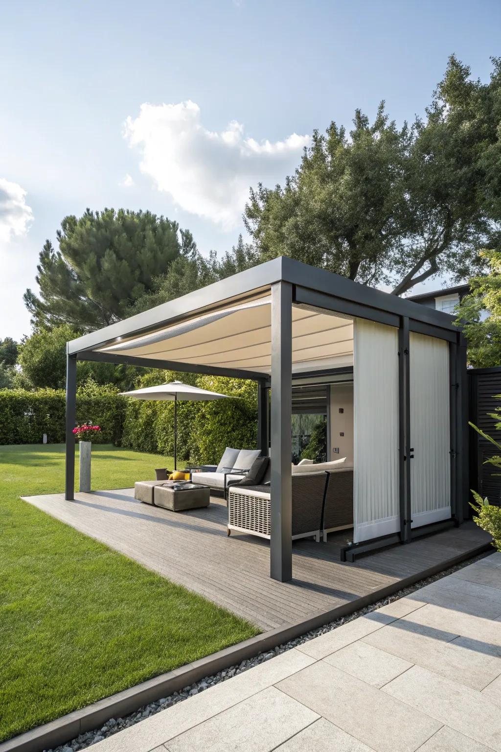 A retractable cabana that’s adaptable to any weather.