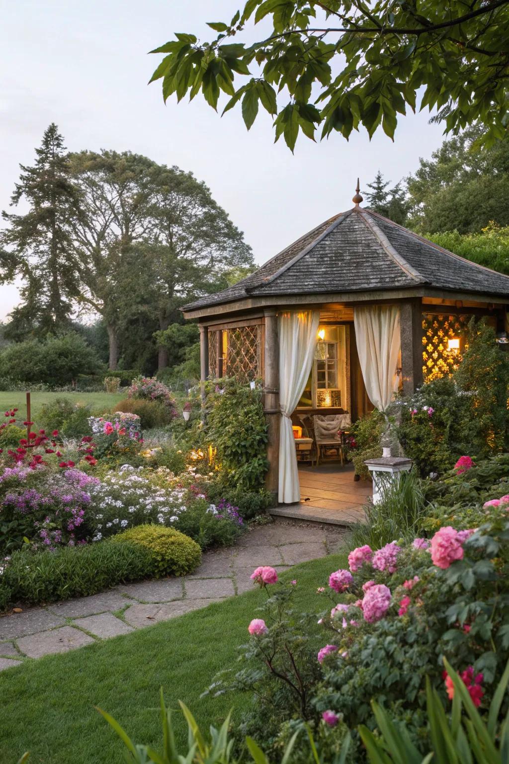 A garden cabana that’s a green oasis of tranquility.