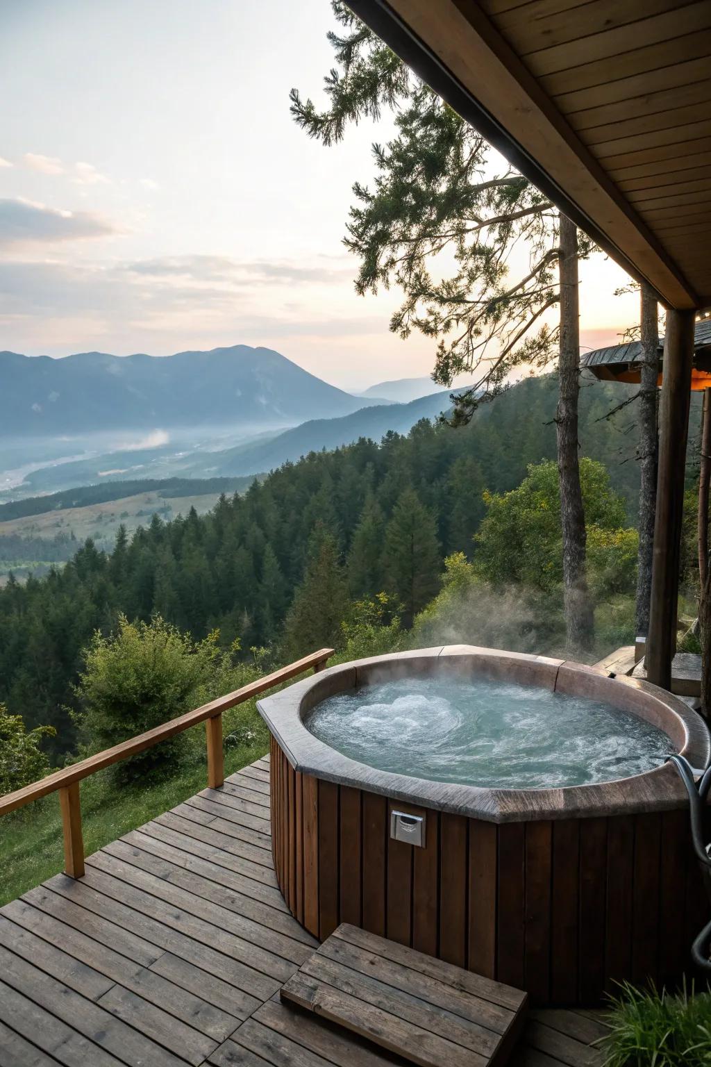 An elevated hot tub offering panoramic views