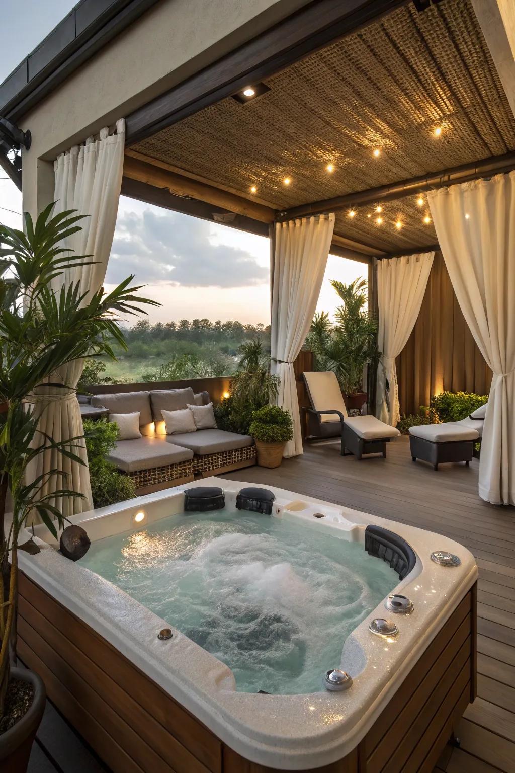 A luxurious cabana-enclosed hot tub