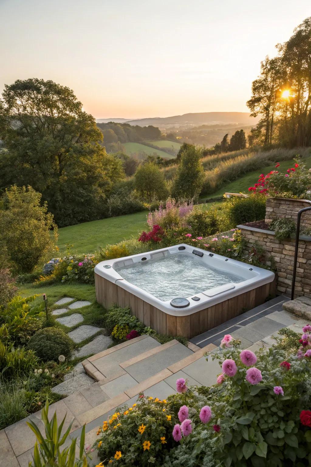 A seamlessly integrated sunken hot tub