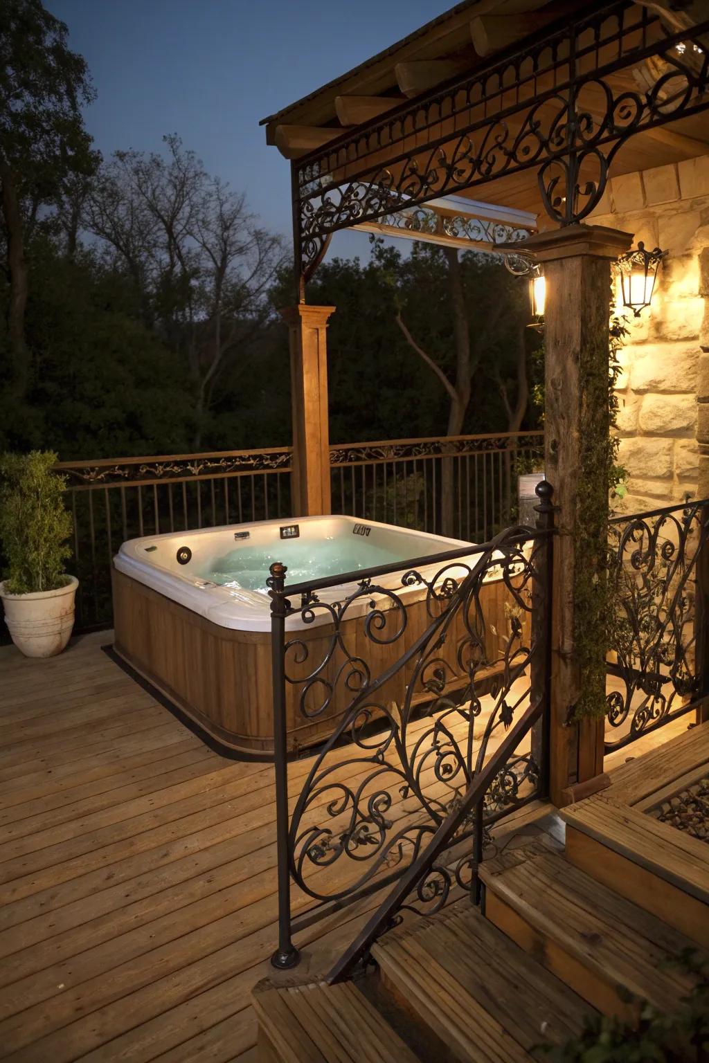 A hot tub with charming vintage decor