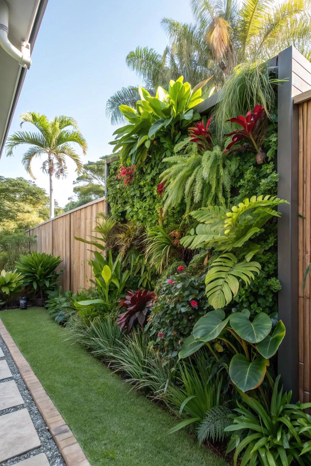 A vertical garden maximizes space and adds lush greenery.