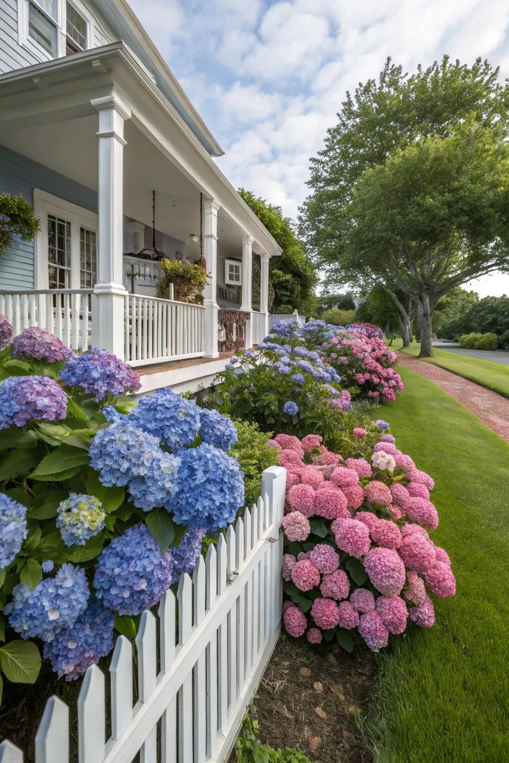Lush hydrangeas that bring coastal charm to the landscape.