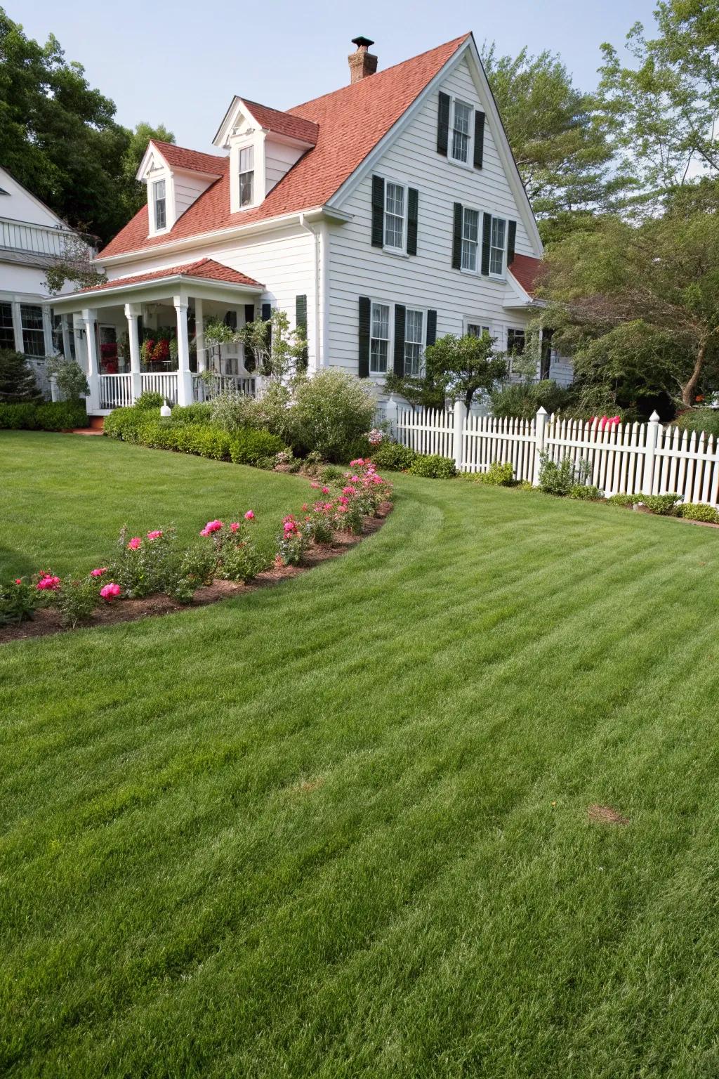 A lush green lawn that perfectly complements the Cape Cod aesthetic.