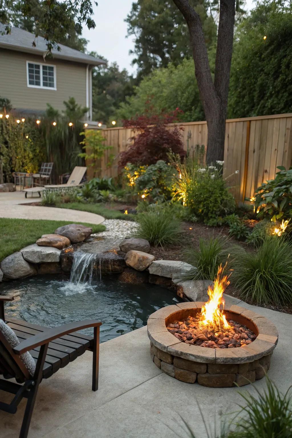 A stunning combination of fire pit and water feature.