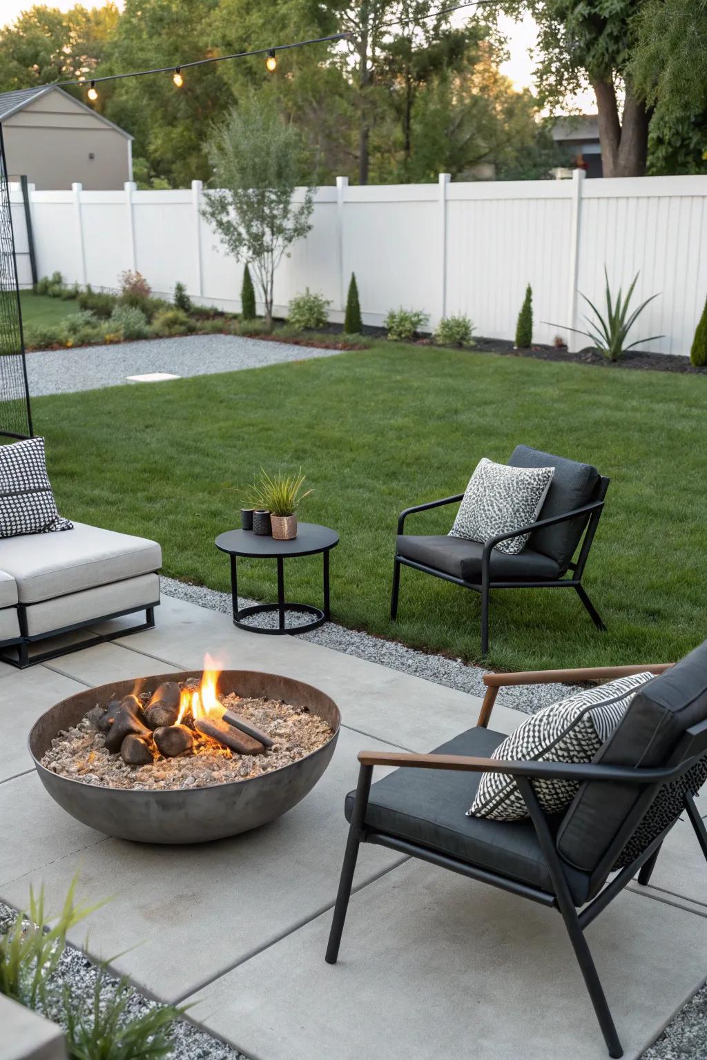 A sleek minimalist metal fire pit for a modern backyard.