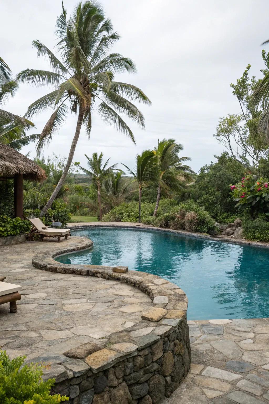 A tropical pool framed with natural stone accents.