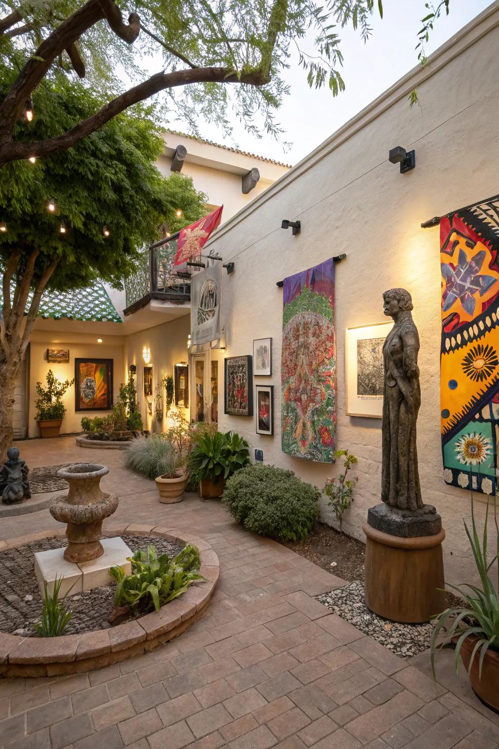 Outdoor art adds a personal touch to the courtyard.