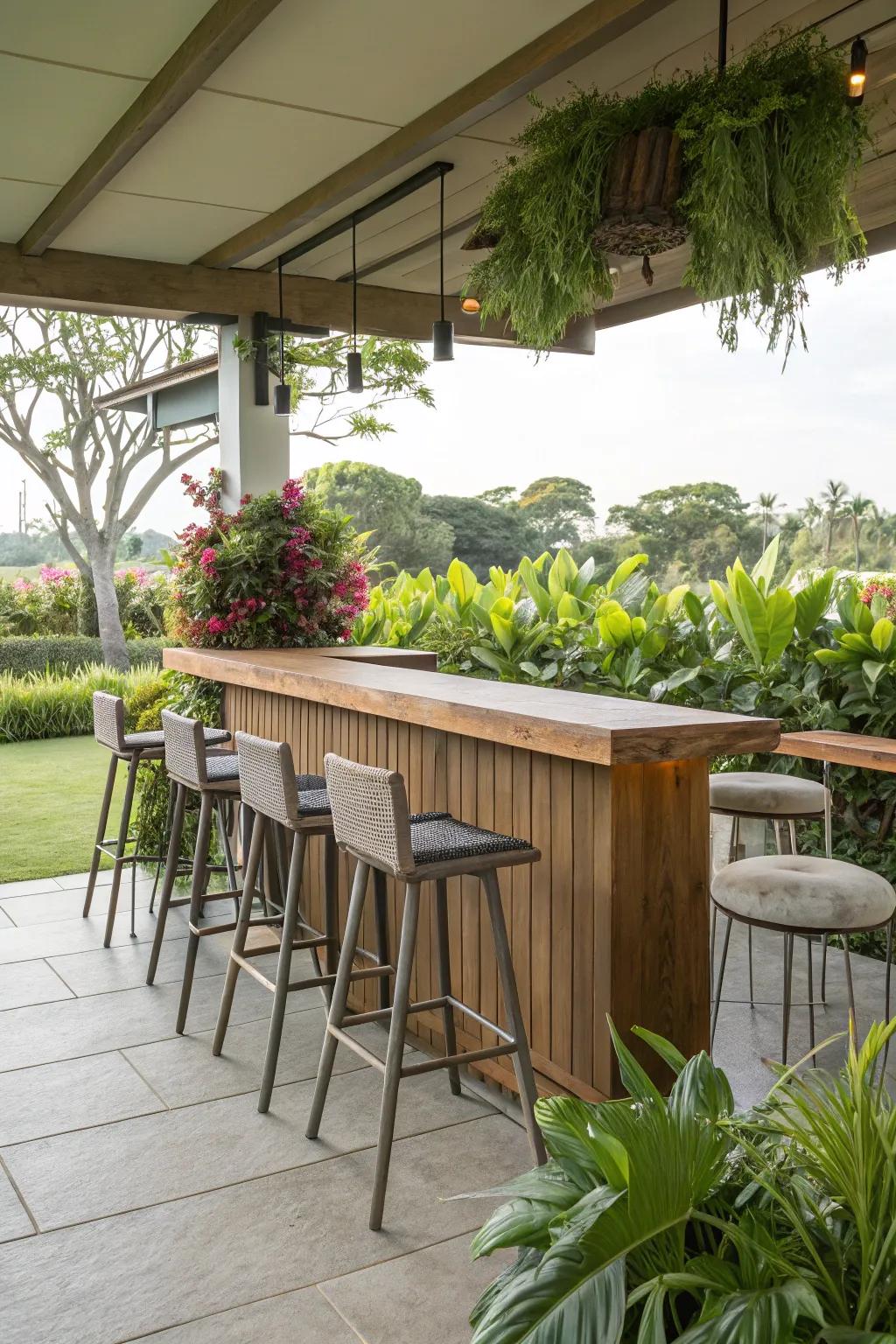 An outdoor bar makes entertaining a breeze.