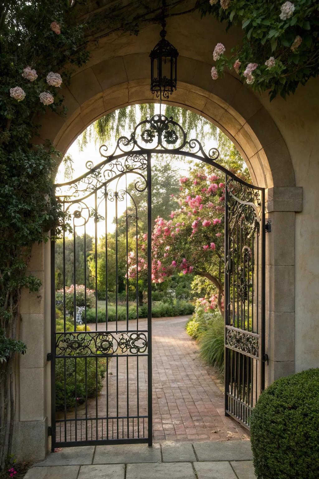 An arched gate adds a touch of elegance and architectural intrigue.