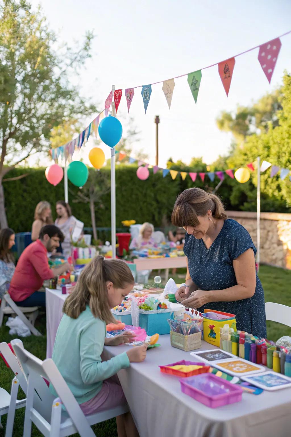 Craft stations offer creative and interactive fun for guests.