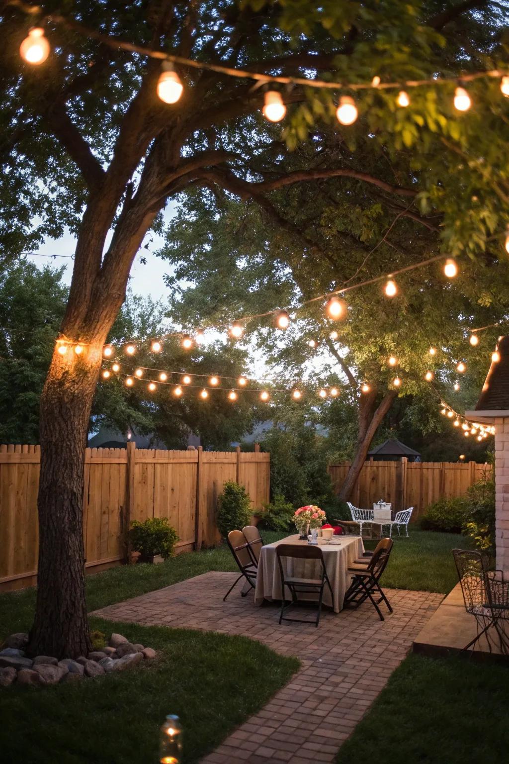 String lights add a touch of magic to any outdoor gathering.