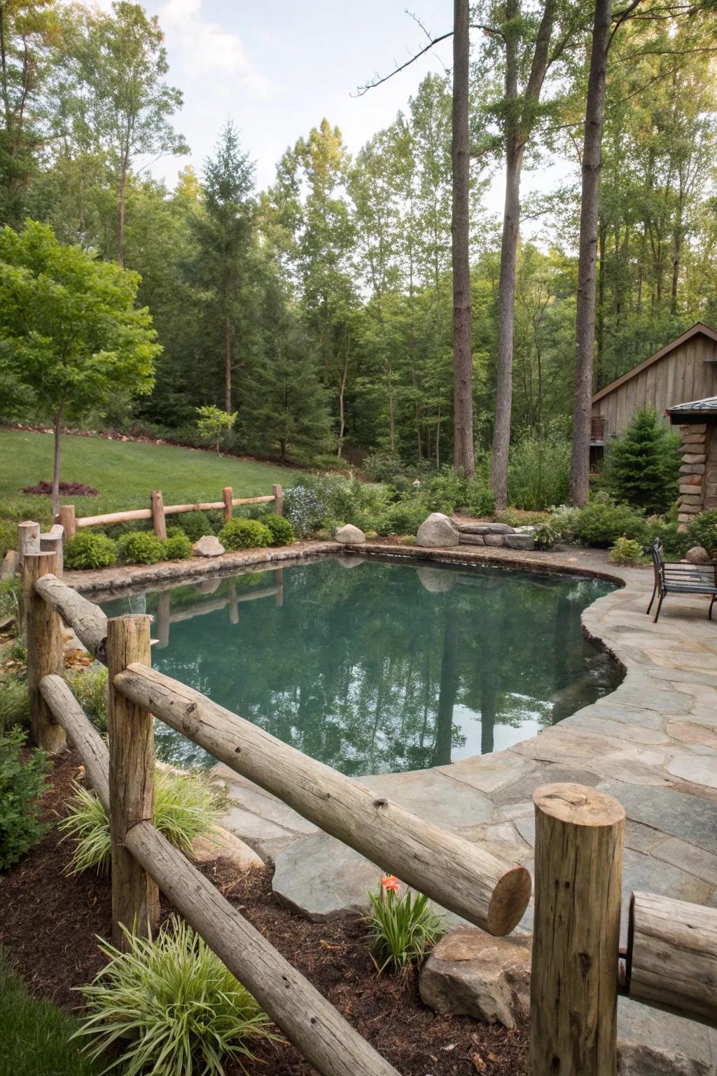Log fences bring a cozy, cabin-like feel to your pond area.