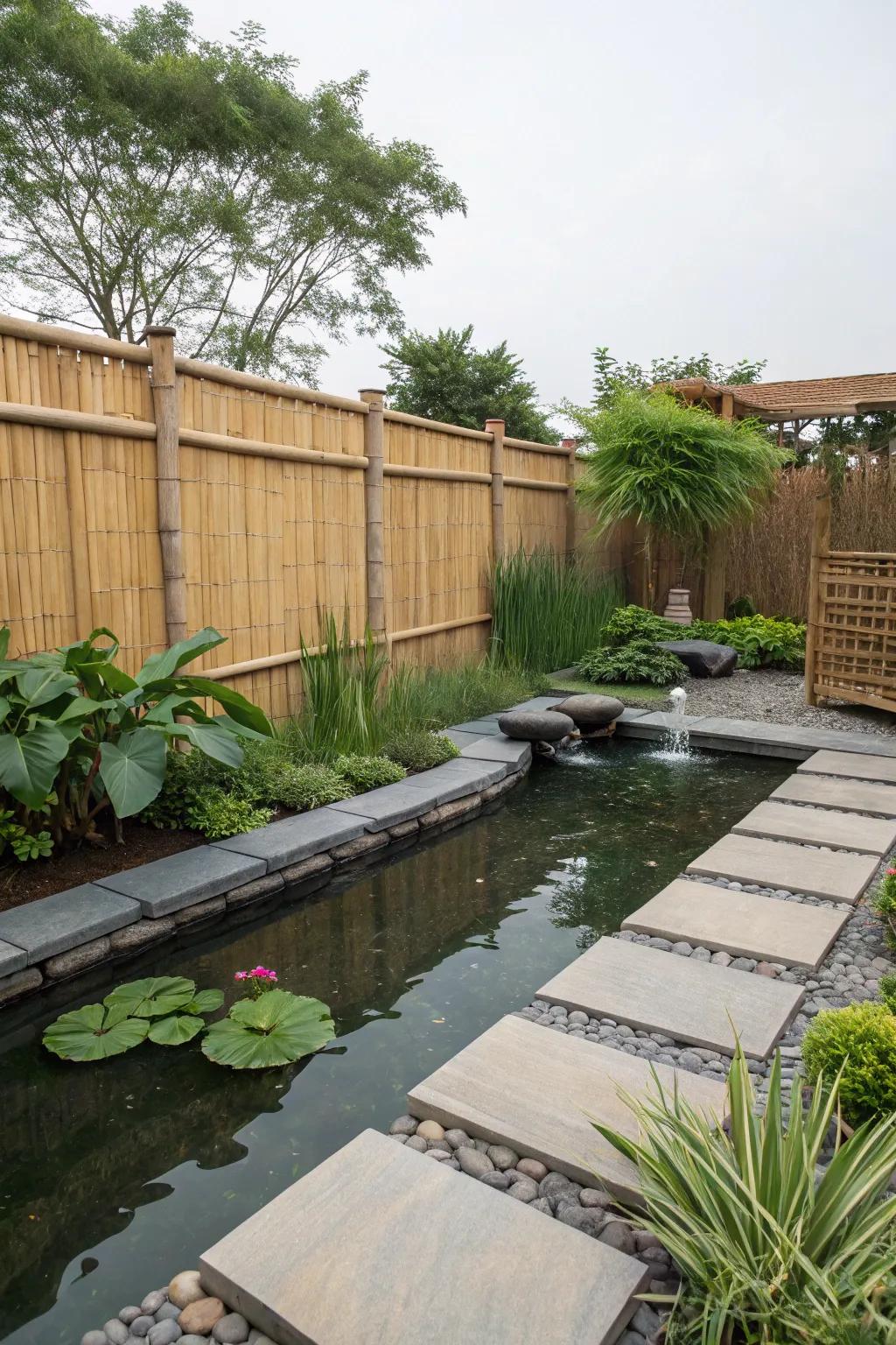 Bamboo fences bring a touch of zen to pond areas.
