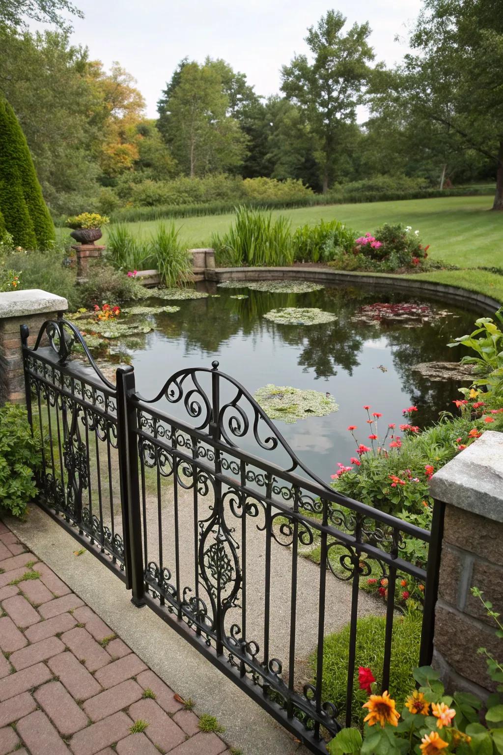 Artistic ironwork turns your pond fence into a masterpiece.
