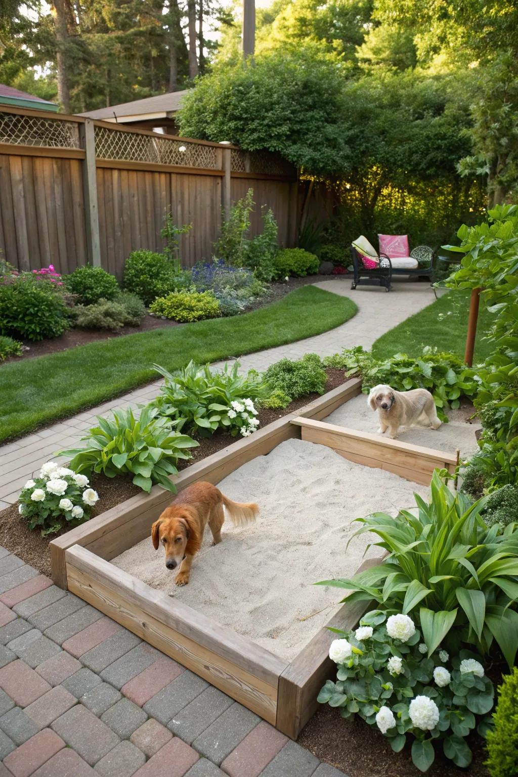A sandbox offers a controlled space for dogs to satisfy their digging instincts.