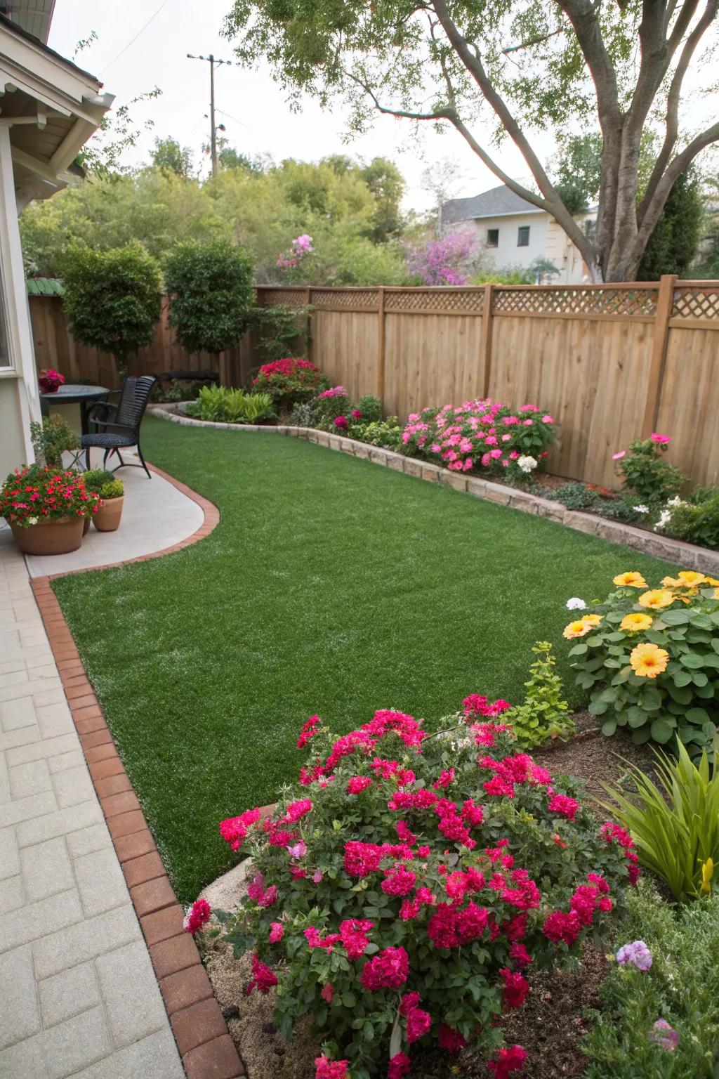 Faux turf provides a durable and dog-friendly alternative to natural grass.