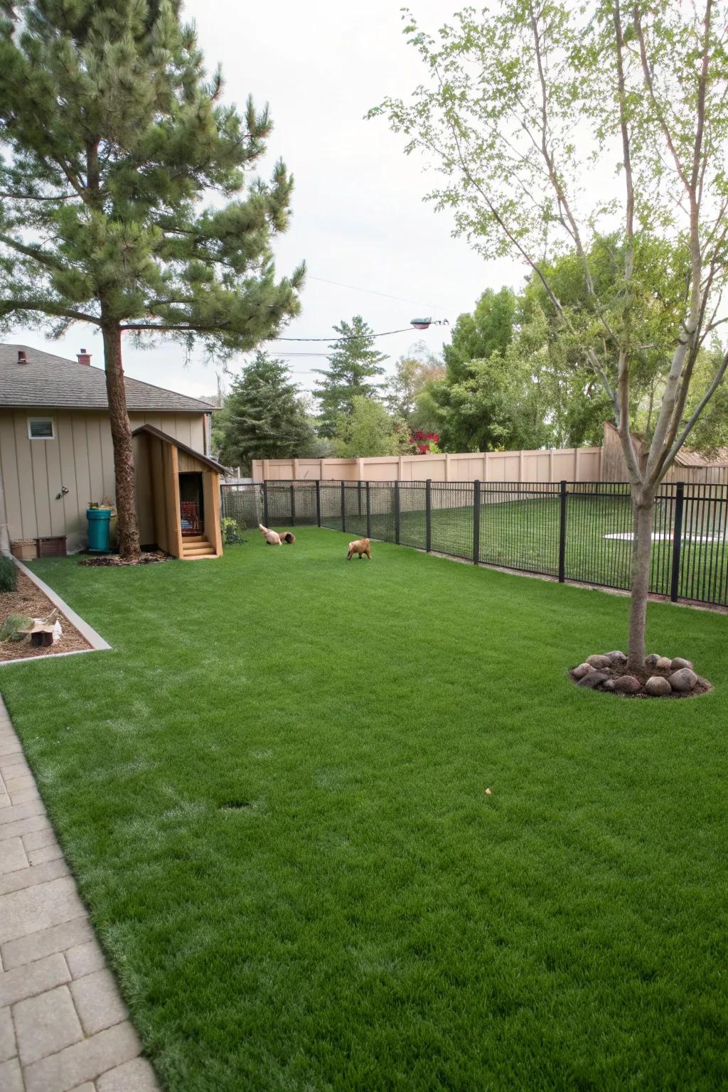 A designated play area keeps dogs entertained and away from plants.