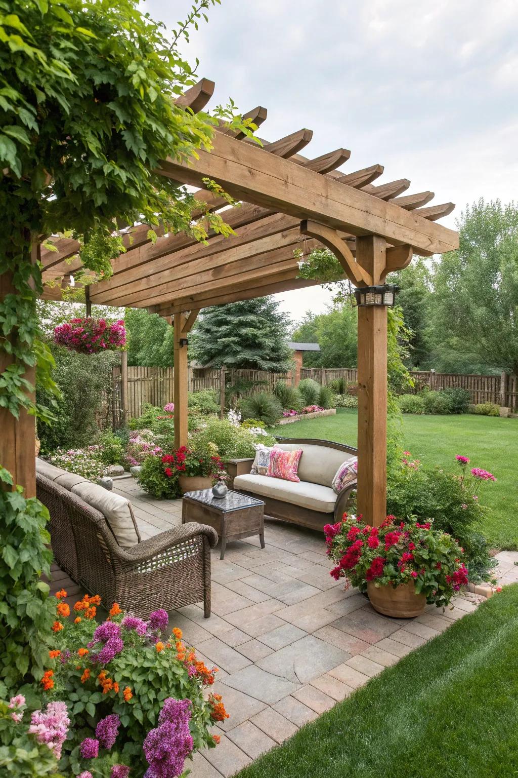 A pergola offers a shaded haven for relaxation in your garden.