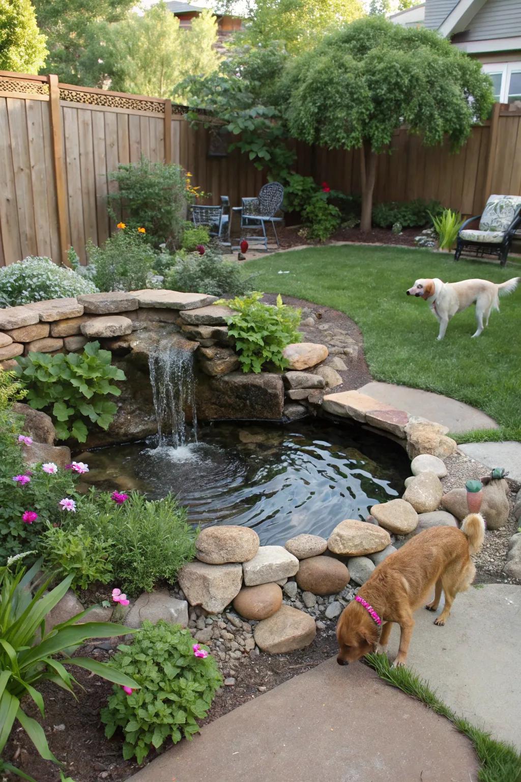 A shallow water feature serves as a beautiful and functional element.