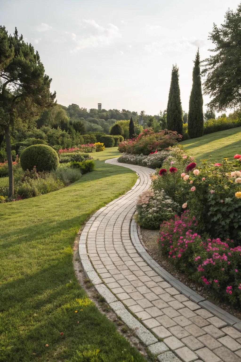 A stone pathway offers a beautiful and practical route for dogs.