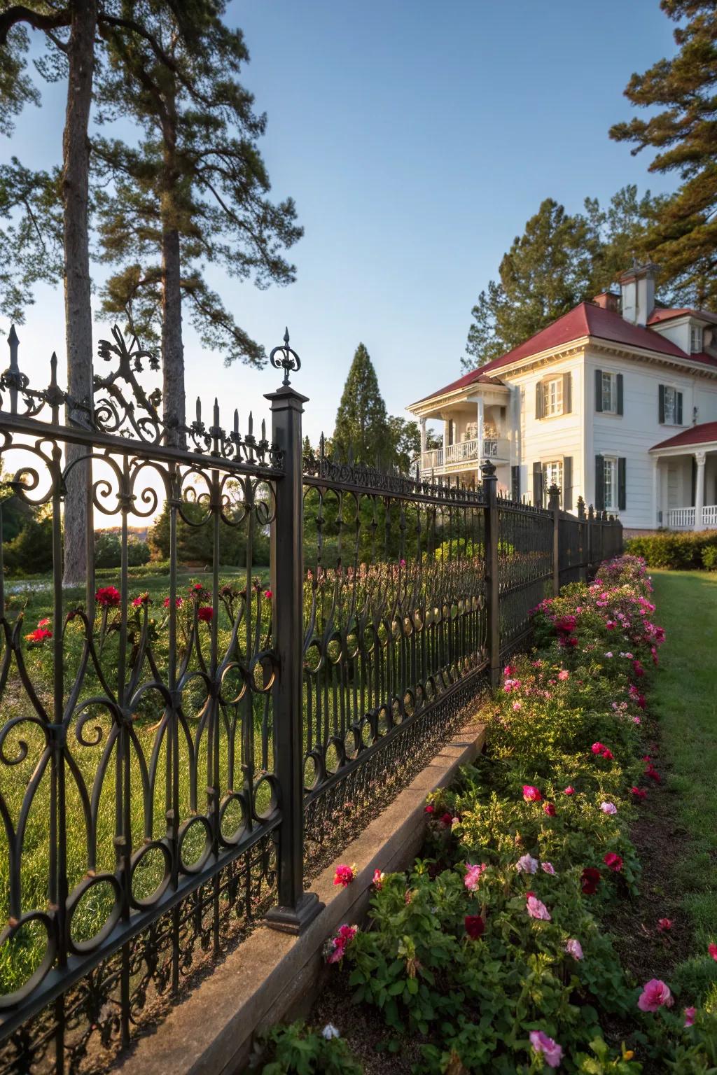 Elegant decorative iron fences enhance both security and curb appeal.