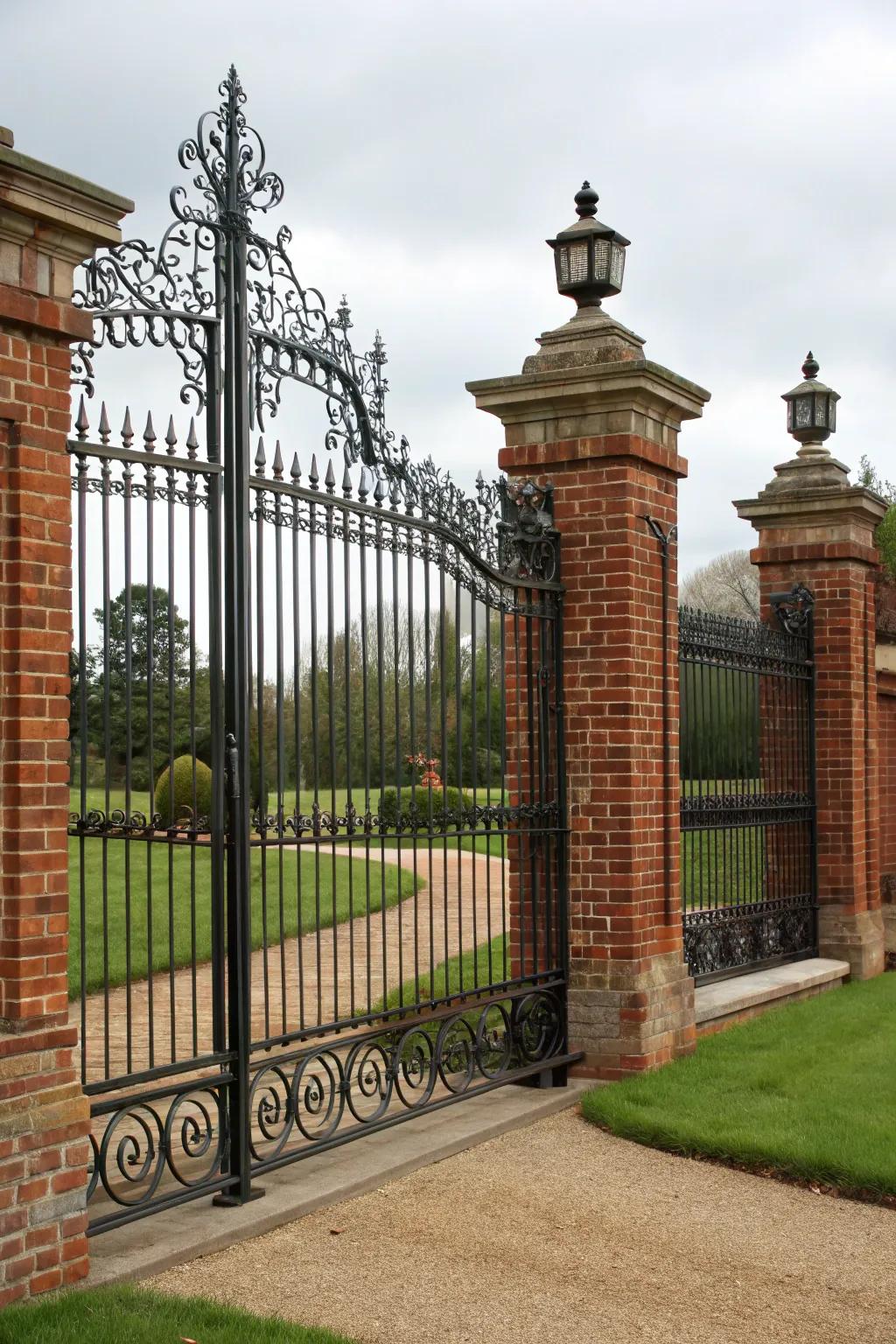 Wrought iron and brick fences offer a blend of elegance and robust security.